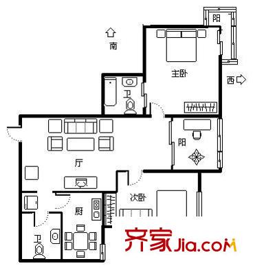 廣外南街戶型圖戶型圖 2室1廳2衛(wèi)1廚