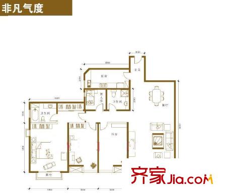 珠江罗马嘉园四期户型图户型图 3室2厅2卫1厨
