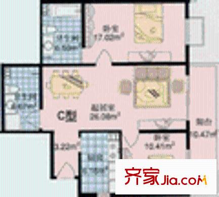 旭风苑户型图C户型 2室1厅2卫1厨