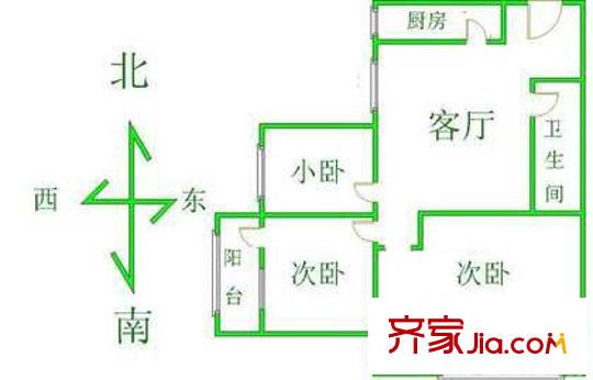 一栋苑户型图户型图 3室1厅1卫1厨