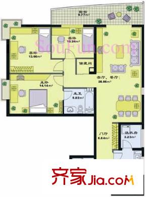 国兴家园户型图户型图 3室2厅2卫1厨