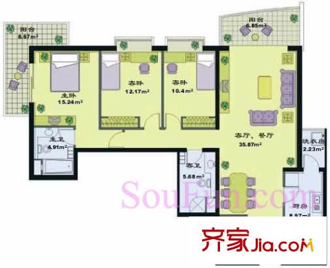 国兴家园户型图户型图 3室2厅2卫1厨