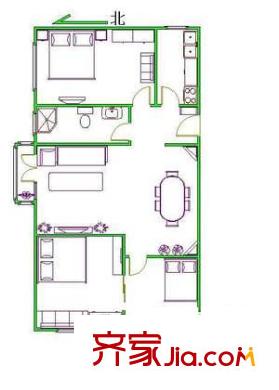 南方庄小区户型图3室户型图 3室1厅1卫1厨
