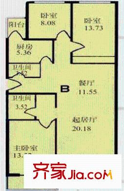 清缘里小区户型图户型图 3室2厅2卫1厨