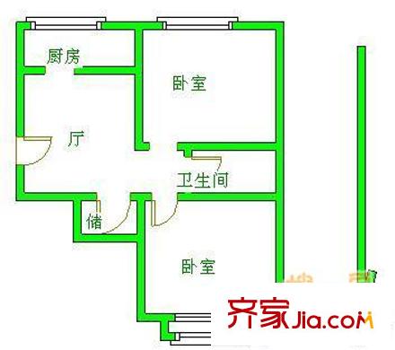 紅居斜街 2室 戶型圖