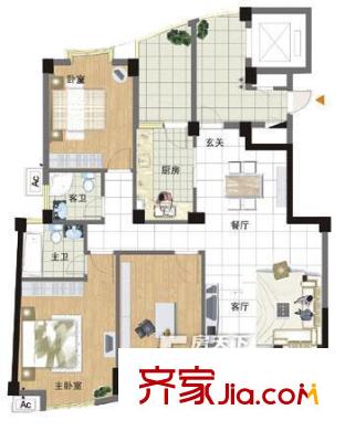 海潤花園戶型圖戶型圖 3室2廳2衛(wèi)1廚