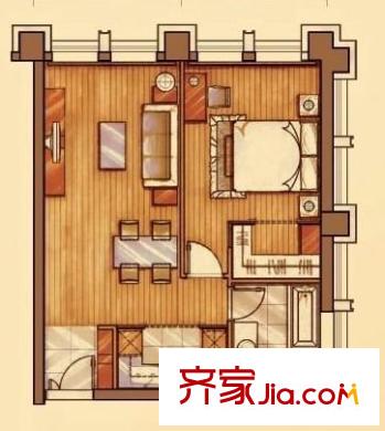 国贸世纪公寓 1室 户型图
