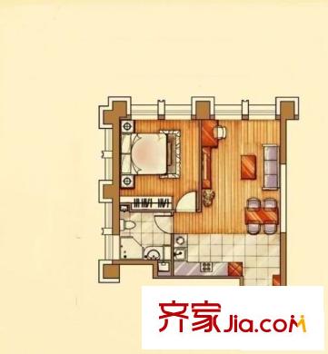 国贸世纪公寓 1室 户型图