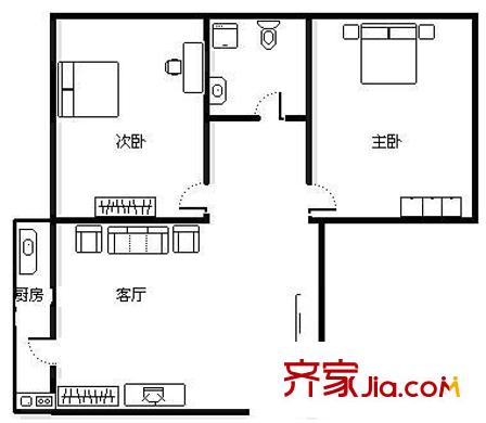 白檀小区户型图户型图 2室1厅1卫1厨