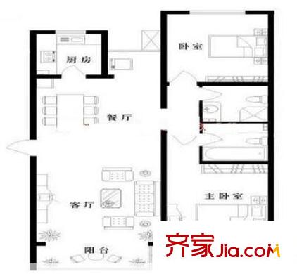 远大园六区户型图户型图 2室1厅1卫1厨