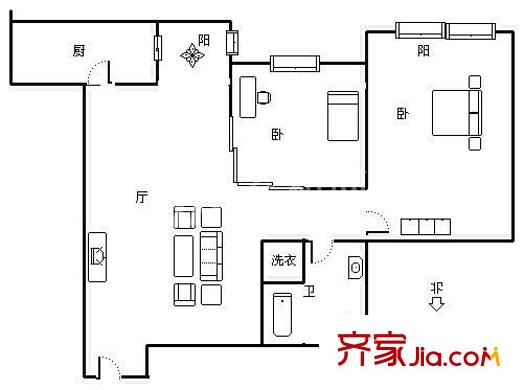 名苑雅居户型图户型图 2室1厅1卫1厨