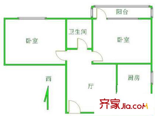 南方庄小区户型图2室户型图 2室1厅1卫1厨