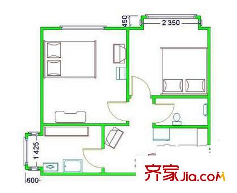 南方庄小区户型图2室户型图 2室1厅1卫1厨