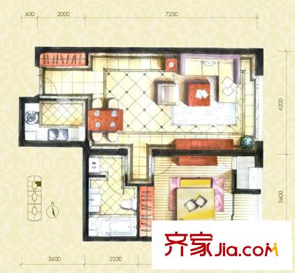 圣世一品户型图D1F户型 1室1厅1卫1厨