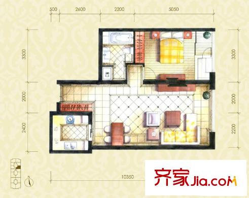 圣世一品户型图D1A户型 1室1厅1卫1厨