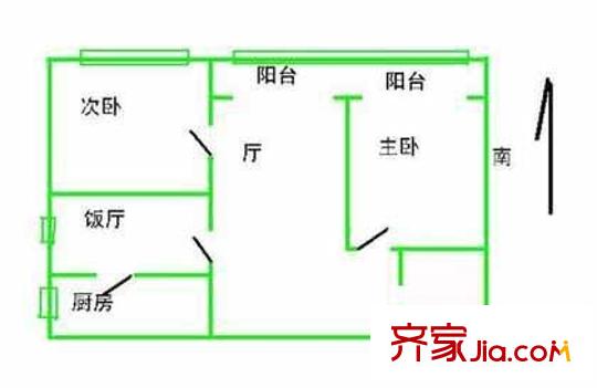 方庄南路56号户型图户型图 2室2厅1卫1厨