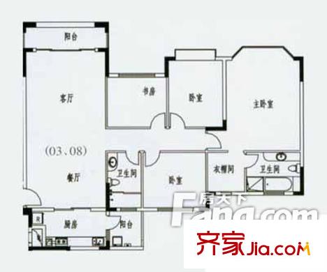 国贸世纪公寓户型图户型图 4室2厅2卫1厨