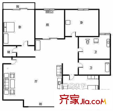国贸世纪公寓户型图户型图 3室1厅2卫1厨