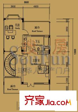 檀香山别墅户型图A5三层户型 2室1卫