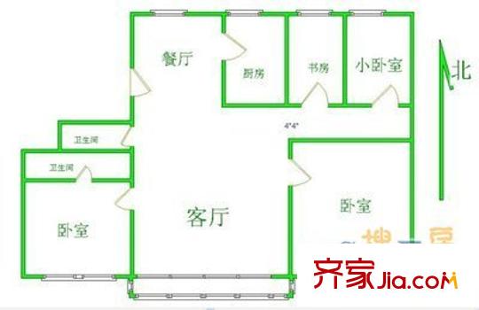 交大东路50号院户型图户型图 4室2厅2卫1厨