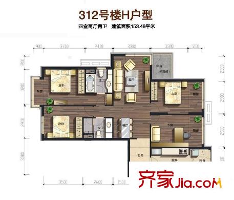 大西洋新城G区户型图户型图 4室2厅2卫1厨