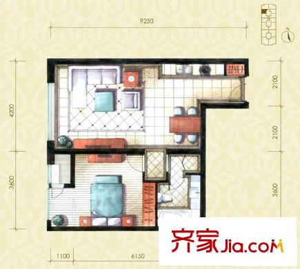 圣世一品户型图D1C户型 1室1厅1卫1厨