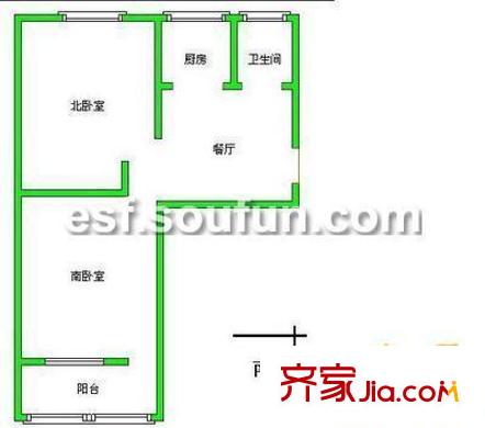 毛纺厂西小区户型图户型图 2室1厅1卫1厨