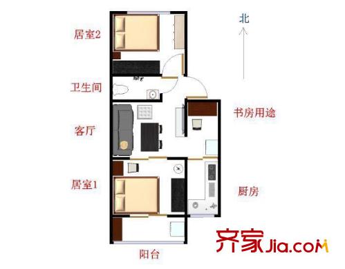 毛纺厂西小区 2室 户型图