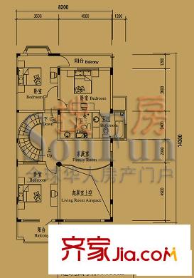 檀香山别墅户型图A16二层户型图 3室1厅2卫