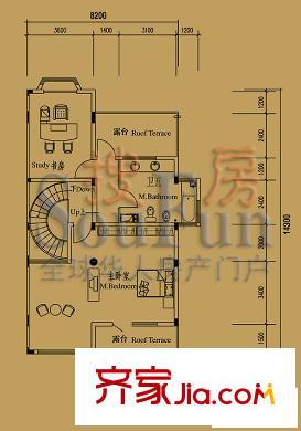 檀香山别墅户型图A16三层户型图 2室1卫