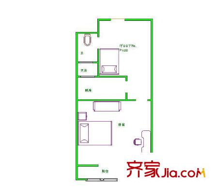 王庄路15号院户型图户型图 2室1卫1厨
