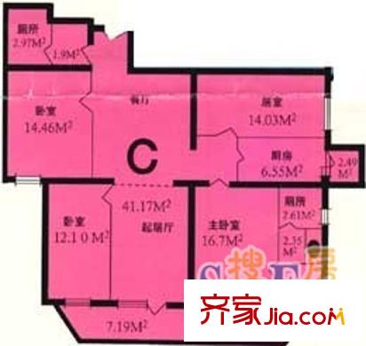 世纪龙都国际公寓 4室 户型图