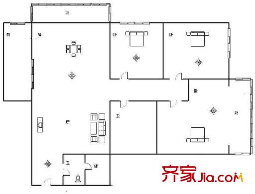 世纪龙都国际公寓户型图户型图 3室2厅2卫1厨