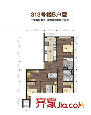 大西洋新城G区户型图户型图 3室2厅2卫1厨