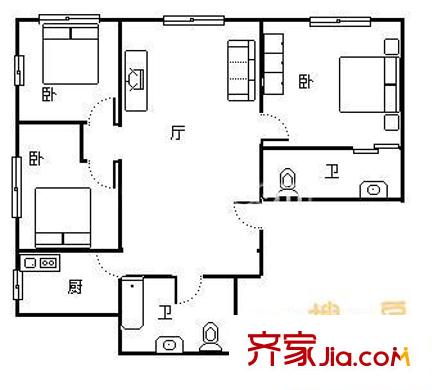 安立花园户型图户型图 3室1厅2卫1厨
