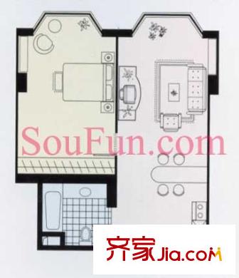 香榭舍户型图户型图 1室1厅1卫1厨