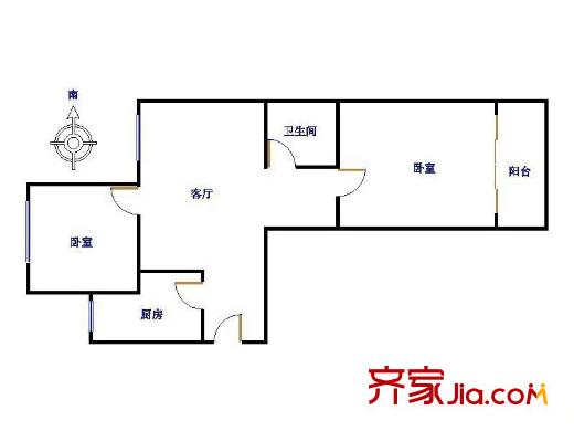 外交部街33号院户型图户型图 2室1厅1卫1厨