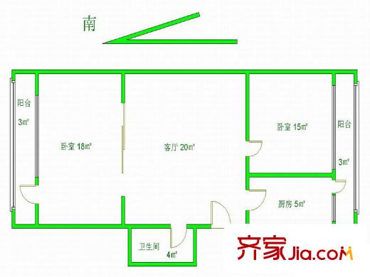 蒲黄榆二里户型图户型图 2室1厅1卫1厨