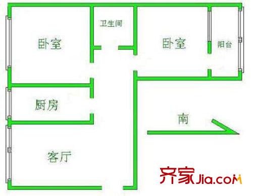 蒲黄榆二里户型图户型图 2室1厅1卫1厨