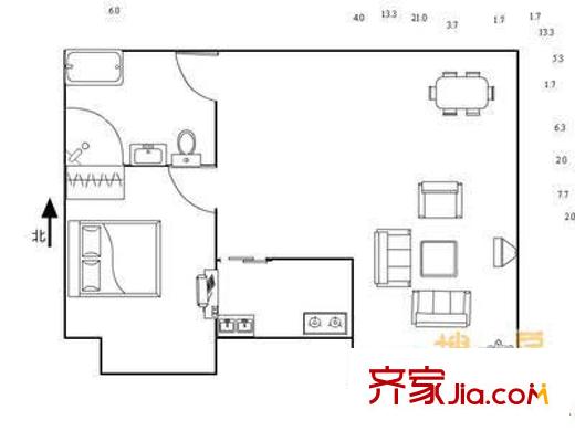 三里屯北小街户型图户型图 1室1厅1卫1厨