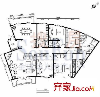 北京花园户型图C户型 4室2厅3卫1厨