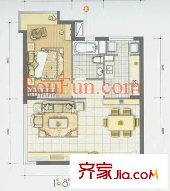 宝星国际户型图1#D/8#A户型 1室1厅1卫1厨