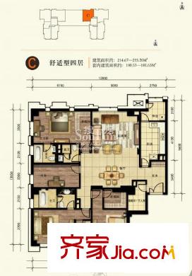 凯德品元户型图C户型 4室2厅2卫1厨
