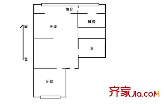 右安門(mén)內(nèi)西街甲2號(hào)院戶(hù)型圖戶(hù)型圖 2室1廳1衛(wèi)1廚