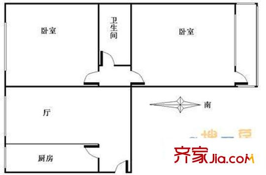 三里屯北小街户型图户型图 2室1厅1卫1厨