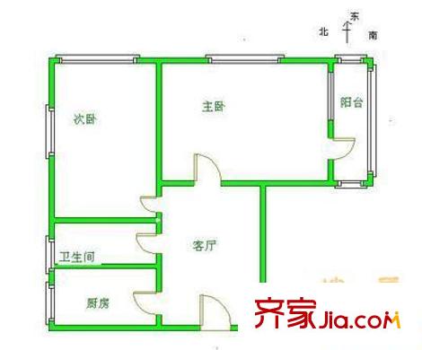 三里屯北小街户型图户型图 2室1厅1卫1厨