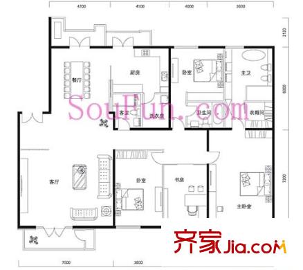北京花园户型图A1户型 4室2厅3卫1厨