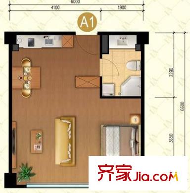 宜品上层户型图A1户型 1室1卫1厨