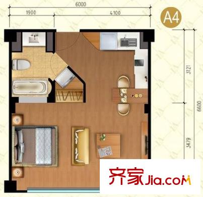 宜品上层户型图A4户型 1室1厅1卫1厨
