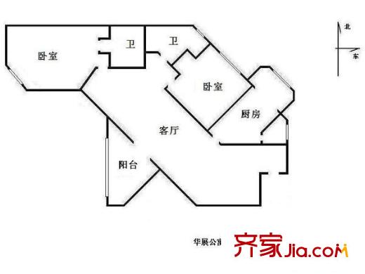 华展国际公寓 2室 户型图